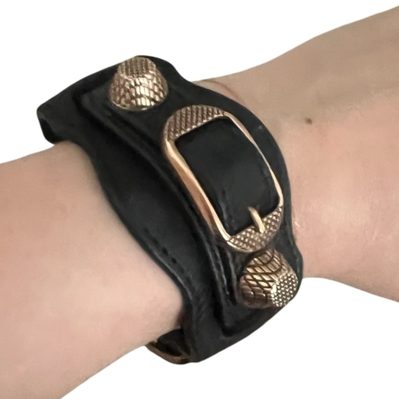 Balenciaga Jewelry - Balenciaga Arena Giant Black Leather Rose Gold Bracelet Small $230